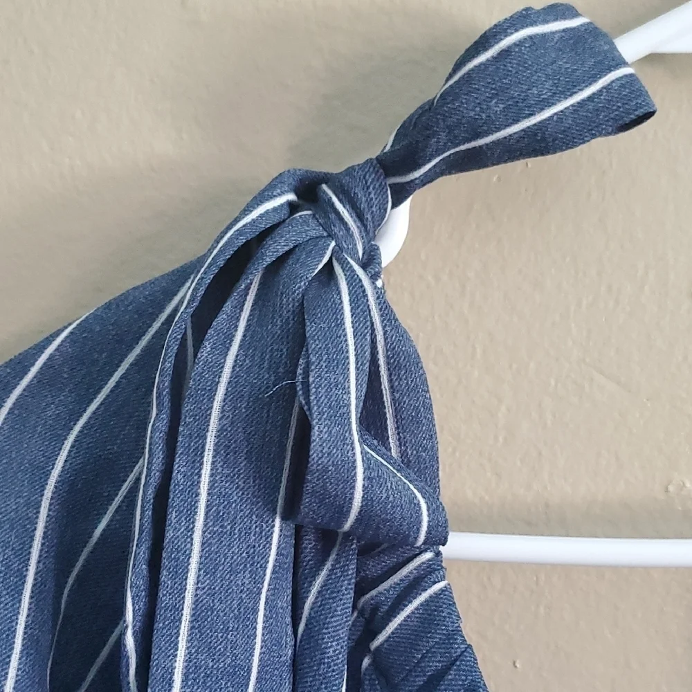 AUW Denim Blue and White Striped Jumper Pants - Picture 3 of 11